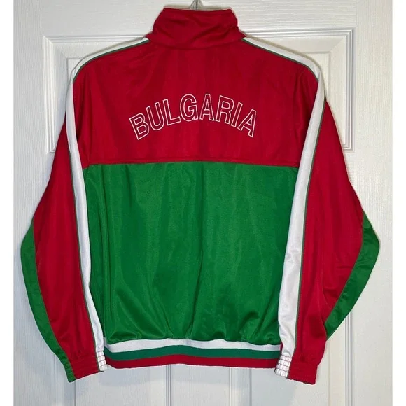 Vintage 90s Bulgaria Track Jacket Youth XL Red Green Spellout